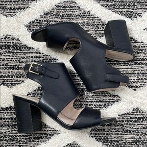 Cole Haan Black Leather Block Heel Sandals